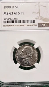 1998 D Jefferson Nickel 5c MS62 6FS PL RARE PROOF - Picture 1 of 4