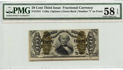 Third Issue 50 Cents Fractional Currency Green Back 1 Fr#1341 PMG CAU 58 EPQ - Image 1 of 2