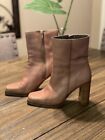 Bongo Vintage Y2k Boots Womens Size 7M Tan Leather Square Toe Wooden Block Heel