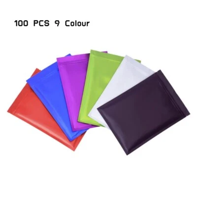 100 PCS 9 Colour Resealable Matte Aluminium Foil Bags Grip Seal Zip Lock Baggy - Image 1 of 4