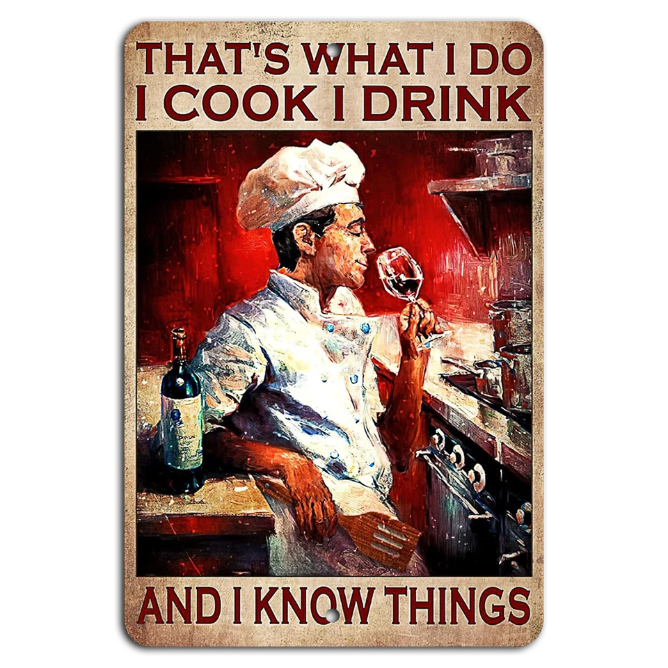 Cook, Drink, & Know: Rustic Red Kitchen Sign - Image 1 of 1