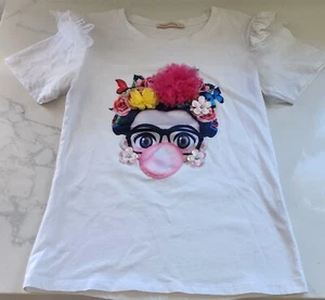 Frida Kahlo 3D T-shirt White Bubblegum Ruffle Sleeve Miao Miao Size Small - Picture 1 of 9