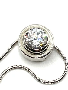 Estate Sterling Silver 925 Cubic Zirconia Bezel Solitaire Pendant Necklace - Picture 1 of 9