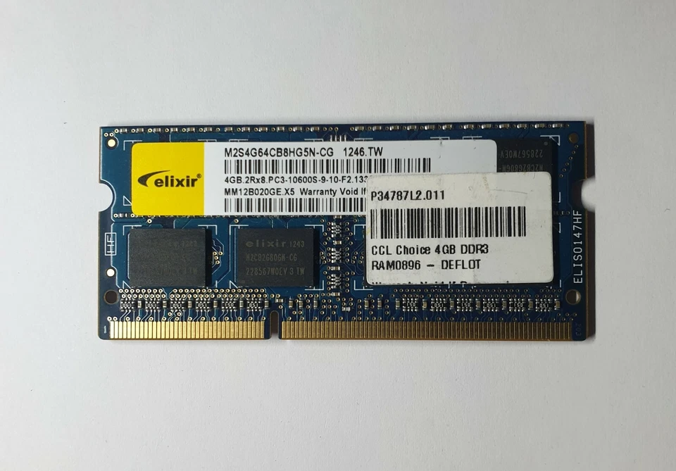 Elixir 1X4GB 4GB M2S4G64CB8HG5N-CG 2XR8 PC3-10600S DDR3 Laptop RAM Memory  - Image 1 of 1