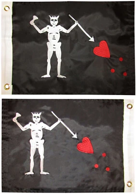 12x18 Pirate Blackbeard Double Sided Nylon Embroidered BOAT CAR Flag Grommets  - Image 1 of 4