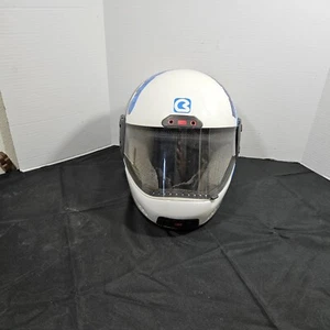 Vintage Bieffe Kevlarmix Motorcycle Blue Graphics Helmet SNELL 85 Made In Italy - Picture 1 of 24