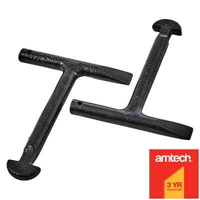 TOOLTIME - AMTECH® 2PC HEAVY DUTY T-HANDLE MANHOLE COVER KEY SET D SHAPED ENDS DRAIN LIFTING TOOL