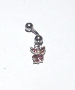 1 -14g 8mm Mini Pink Paved Rhinestone Playboy VCH Christina Fourchette Hood Ring - Picture 1 of 1