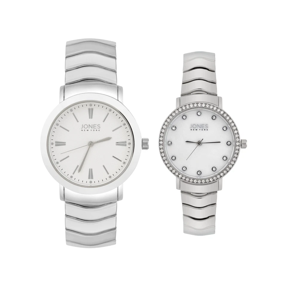 Juego de relojes Jones New York unisex plateado/plateado para él y ella Foto 1 de 1