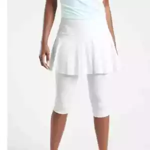 ATHLETA Leggings Skirt A-Game 2 in 1 Crop Stash Pocket white Skort sz LARGE - Picture 1 of 8