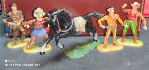 VINTAGE ELASTOLIN LINEOL LOT SET OF 5 GERMAN TOYS FIGURINES HORSE COWBOYS INDIAN - Picture 1 of 23