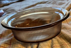 Amber Corning Vision Ribbed 24 oz Round V-30-B Casserole Without Lid - Picture 1 of 4