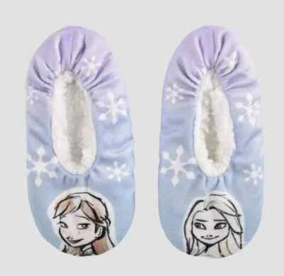 学步儿童冷冻拖鞋 - 蓝色 4T-5T Elsa & Anna Snuggle Toes 人造毛皮内侧 — 第 1/2 张图片