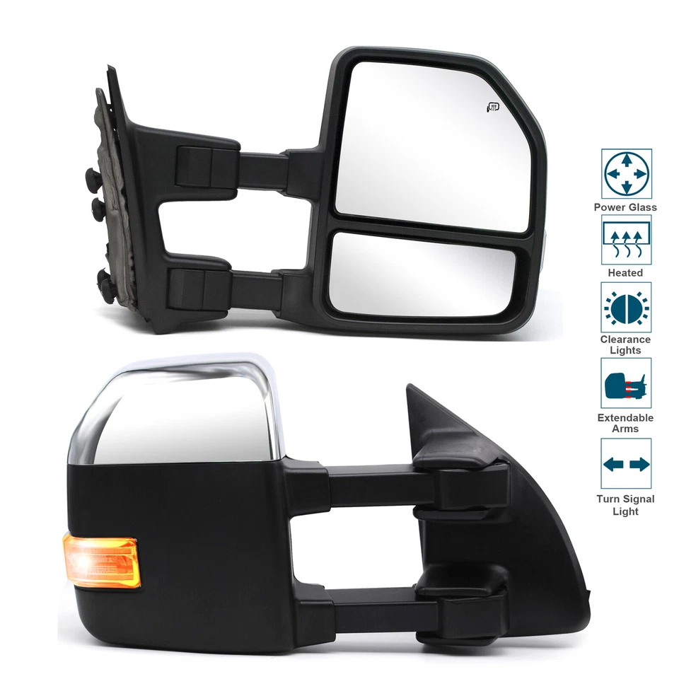 Обновленные хромированные буксировочные зеркала указатели поворота с электроприводом с подогревом для 99–16 Ford F250-F550 - Изображение 1 из 4