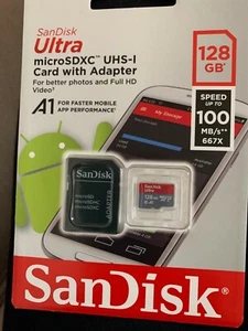 Genuine Micro SD Card 128gb SanDisk Ultra Class 10 A1 100mb/s SDXC - Picture 1 of 1