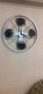 Metal Industrial Reloj de Pared Plata Fan Negro Polvo Retro Redondo Vintage Home - Imagen 1 de 10