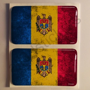 Sticker Moldova Flag Dirty Grunge 3D Resin Domed Stickers 2x 2.16"x1.25" - Picture 1 of 1