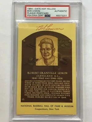 Bob Lemon 1964- Date HOF Yellow PSA/DNA Certified Authentic Plaque Auto Red Ink - Image 1 of 4