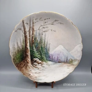 VTG Jean Pouyat Limoges France Hand-Paint Winter Landscape Plate 12.7" Gold Rim - Picture 1 of 13