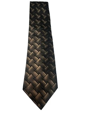 J. Ferrar 3D Brown & Black Woven Pattern Neck Tie All Silk Metallic 58” X 4” - Image 1 of 4