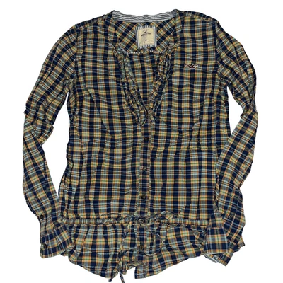 Camisa Top Blusa Mediana Hollister Para Mujer con Volantes Abotonados a Cuadros Foto 1 de 4