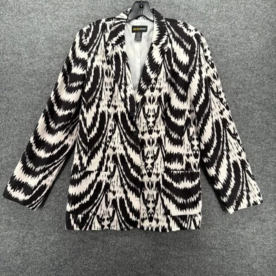 Metrostyle Blazer Jacket Womens 12 Tall Linen Black White Button Up Academia - Image 1 of 4