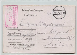 120611) Kriegsgefangenenpost 1942 aus dem Lager Nürnberg mit Zensur n. Belgrad - Bild 1 von 1
