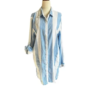 Tommy Bahama Blue/White Striped Shirt Dress w/ Pockets Women's Sz Medium | 63-14 - Picture 1 of 5