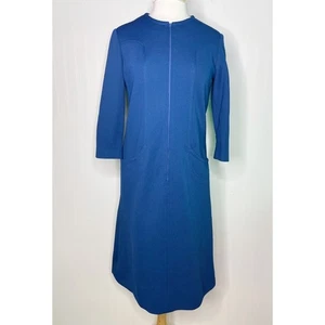 Vintage 60er/70er dunkelblau Polyester Etuikleid Taschen Reißverschluss Damen M/L - Bild 1 von 4