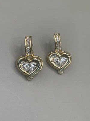 "Pendientes de 1"" SWAROVSKI firmados cisne tono dorado blanco cristales transparentes post corazón amor" Foto 1 de 4