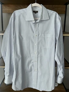 Hamilton Mens Dress Shirt 16.5/35 Blue Purple stripe MOP Buttons No Pocket - Picture 1 of 6