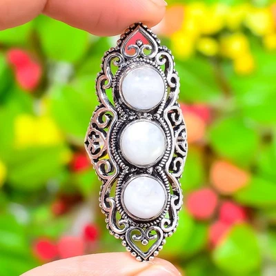 Anillo de joyería de regalo de plata de ley 925 con piedras preciosas de luna arco iris talla 7 y324 Foto 1 de 4