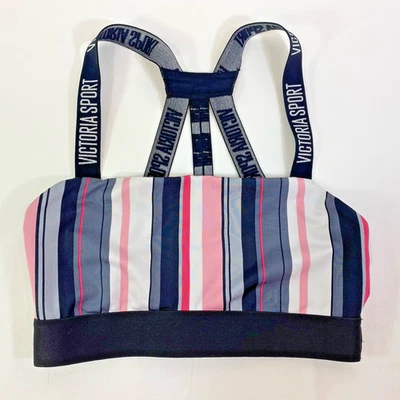 Victoria Sport Bra Size XS Black Gray White Pink Stripes - No Pads - Image 1 of 4