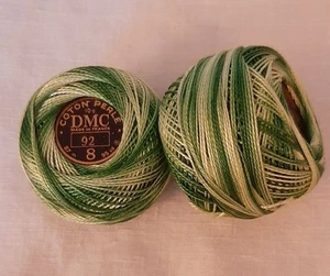 2 DMC Perle Cotton Thread Balls 10g Size 8 100% Cotton VARIEGATED GREEN OMBRE - Picture 1 of 1