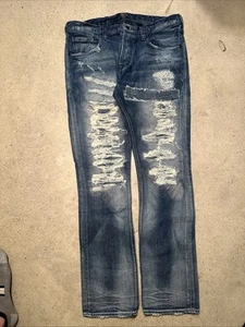 Jeans PRPS Distressed Patch Riparato Giapponese Slim 36x34 Baffi - Foto 1 di 12