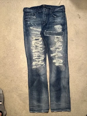 PRPS Distressed Patched Repaired Japanese Slim Jeans 36x34 Whiskered - Image 1 of 4