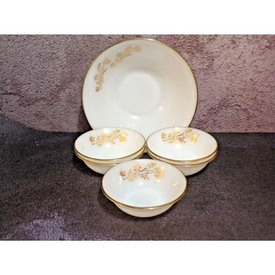 Cuenco para servir de vidrio de leche federal vintage con 5 cuencos de postre prado dorado MCM Foto 1 de 3