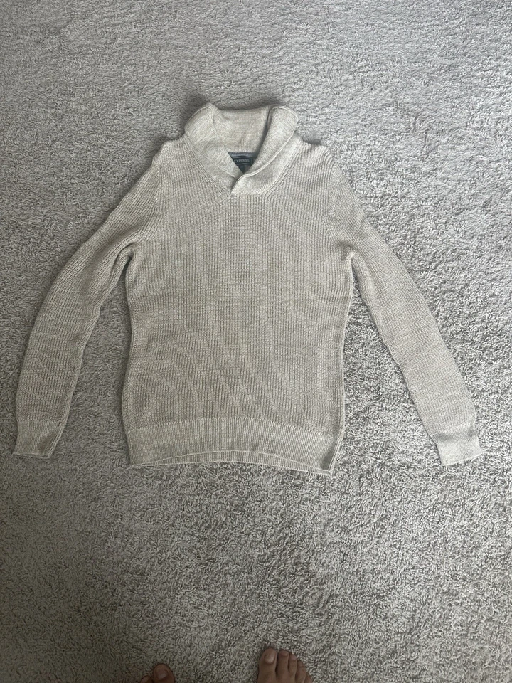 NUEVO CON ETIQUETAS EXPRESS Suéter Cuello Chal Para Hombre Pequeño Beige Algodón Pullover Foto 1 de 2