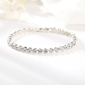 Womens Swarovski Crystal Tennis Stone Bracelet Bangle Silver Plated Shine Gift - Picture 1 of 3