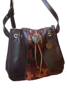 Marco Avane Purse Carpet Kilim Dhurrie Rug Leather Boho Southwestern Bag Bucket - Picture 1 of 10