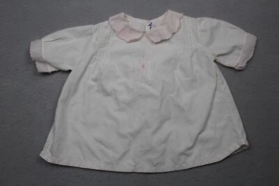 Camisa Vintage Hecha a Mano Bebé Niña Blanca Algodón Rosa Manga Corta Bordada Años 30 Foto 1 de 4