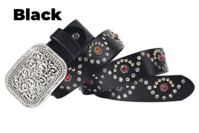 Real Leather Waist Belt Heavy Metal Retro Stone Rivet Studded Unisex Punk Belt - Image 1 of 4