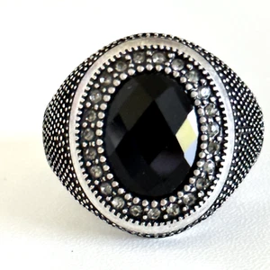Premier Design Ladies Black Gray Rhinestone Silver Tone Statement Ring Sz 10.75 - Picture 1 of 10