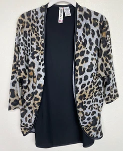 Mimi Chica Leopard Print 3/4 Cardigan Open Front Sz S Black Faux Leather Trim - Picture 1 of 7
