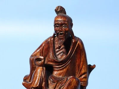 Antique Japanese / Chinese Man Sitting Fishing? Hand Carved Wood Figurine - Image 1 of 4