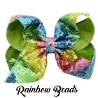 Jojo Siwa 5 Inch Unicorn Hearts Hair Bow Clip Hairpin - RAINBOW BEADS