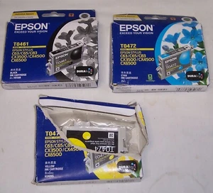 3 x Epson genuine T0461,T0472,T0474 black,cyan,ylw cartridges - CX3500,CX6500 - Picture 1 of 1