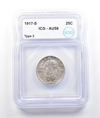 1917-S Standing Liberty Quarter Type 2 AU58 ICG *2742 - Image 1 of 3