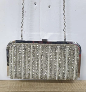 Embellished Glitter Clutch Evening Shoulder Bag with Chain Handle - Picture 1 of 8