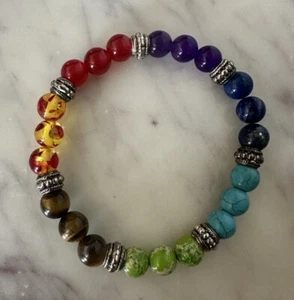 Pulsera elástica con cuentas de piedras preciosas múltiples 6,5" ojo de tigre lapislázuli turquesa - Imagen 1 de 2